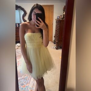 ASOS DESIGN- tulle channeled bodice mini dress in lemon yellow